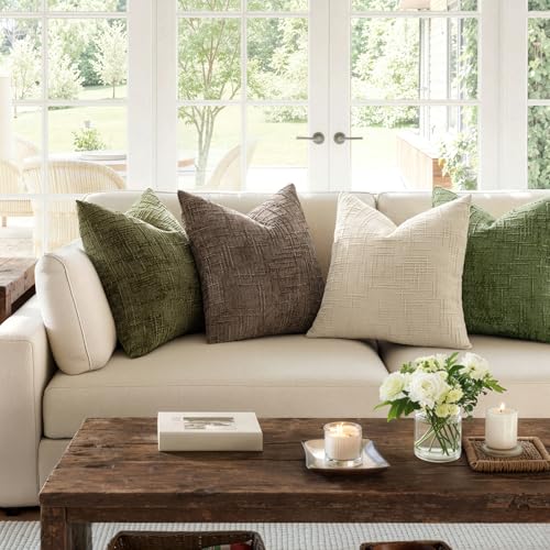 MIULEE Chenille Textured Throw Pillow Covers Beige 16x16 Set of 2 - color: Beige, size: 16" x 16" (Pack of 2)
