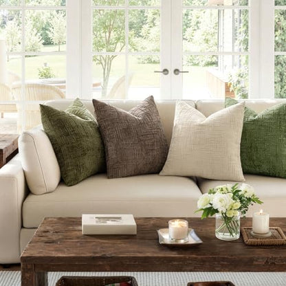 MIULEE Chenille Textured Throw Pillow Covers Beige 16x16 Set of 2 - color: Beige, size: 16" x 16" (Pack of 2)