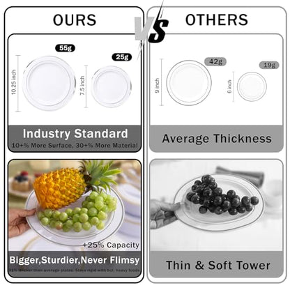 WELLIFE 350-Piece Silver Plastic Dinnerware Set - Disposable 10.25" Dinner Plates, 7.5" Dessert Plates, 9oz Silver Rim Cups & Cutlery for Weddings - 50 Guest Service - Elegant Disposable Silverware - color: Silver, style: 350PCS（50 Guests）