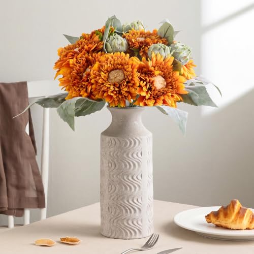 Ceramic Flower Vase, 11 Inch Tall Rustic Vase for Decor - color: 201-3-11in