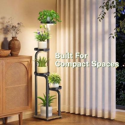 iDavosic.ly Tall Plant Stand Indoor with Grow Lights & Metal Trays, Brown - color: Black with Light