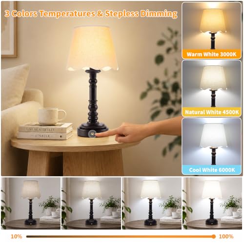 ShineTech 14" Small Table Lamps for Bedroom Rechargeable Cordless, Set of 2 - color: Black