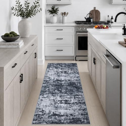 2x5 Washable Runner Rug：Modern Abstract Kitchen Carpet Black - color: Black, size: 2' x 5' (Rectangular)