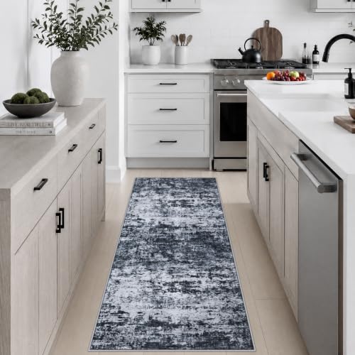2x5 Washable Runner Rug：Modern Abstract Kitchen Carpet Black - color: Black, size: 2' x 5' (Rectangular)
