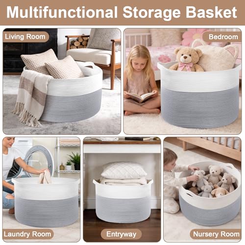 90L Large Blanket Basket Storage with Handles - White & Gray - color: Gray & White, size: 90L