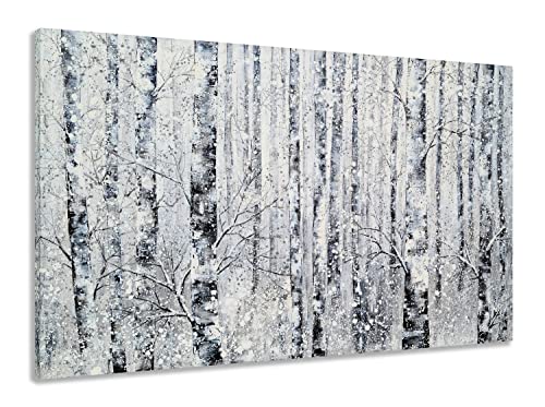 Yihui Arts - One Panel Canvas Wall Art Snowy White Forest Picture Art Print Winter Nature Landscape Painting Contemporary Artwork for Bedroom Living Room Office Wall Decor Framed Easy Hanging - color: Birch Tree, size: 40"L x 28"W