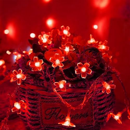 30 LED Red Flower Fairy Lights, Battery/USB Operated, Romantic Floral Decor - color: Red