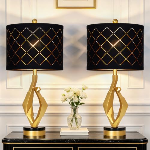 CINSARY 30" Tall Black and Gold Table Lamps Set of 2 for Living Room - color: Gold Black