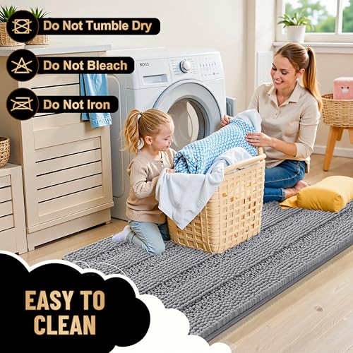 OLANLY Thick Bathroom Rugs 34x21, Soft Chenille Striped Bath Rugs, Grey - color: Grey, size: 34" X 21"