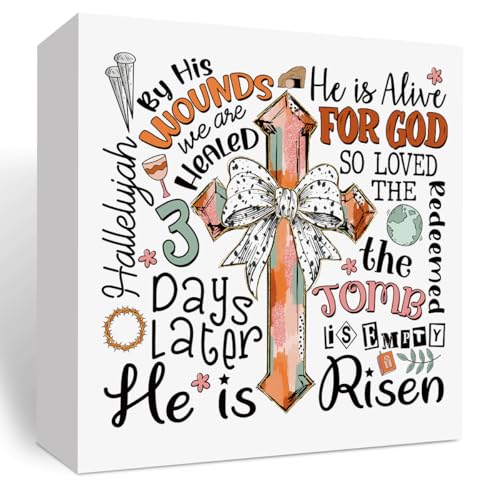 Christian Easter Decor Easter Bible Verse Decor Easter Jesus Decor Easter Retro Cross Decor Coquette Easter Bow Decor, Wooden Box Decor for Rustic Home Bedroom Living Room Table Shelf Office - color: Bow Cross