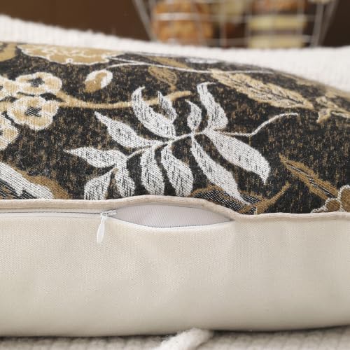 Black Floral Textured Lumbar Throw Pillow Cover 14x36 Fall Vintage Rust Long Pillow Cover Farmhouse Summer Leaf Cushion Cover Neutral Flower Pillowcase Home Decor for Sofa Living Room Bedding - color: Black, size: 36" x 14" (Pack of 1)
