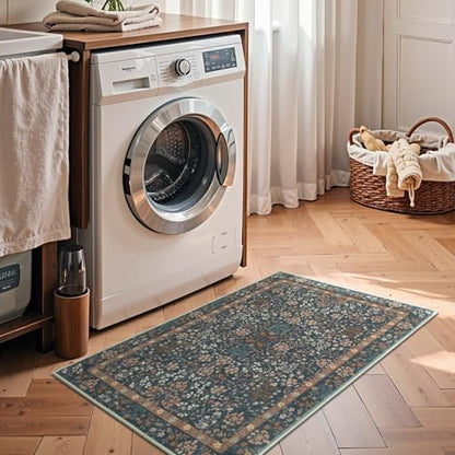 jinchan 2x3 Washable Entryway Area Rug, Floral Non-Slip, Dark Blue - color: Dark Blue, size: 2' x 3' (Rectangular)