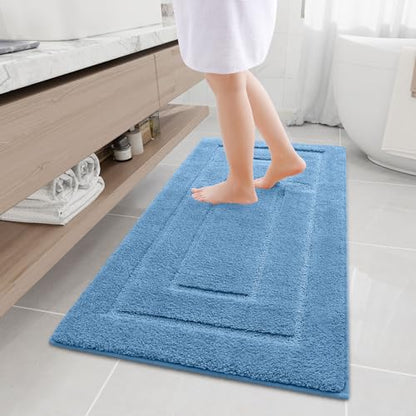 Buganda Microfiber Bathroom Rugs 47x24, Soft Shaggy Absorbent Bath Rugs - color: Blue, size: 47" X 24"