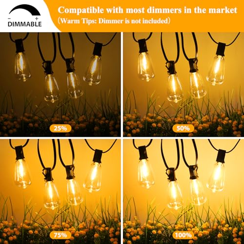 Brightever 50FT Outdoor String Lights 27 Bulbs, 2200K Amber Lights - color: Black Wire Amber White, size: 50FT