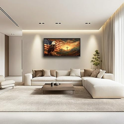 Trulave Large Bald Eagle American Flag Wall Art for Living Room 60''x30'' - color: Bald Eagle, size: 60"L x 30"W