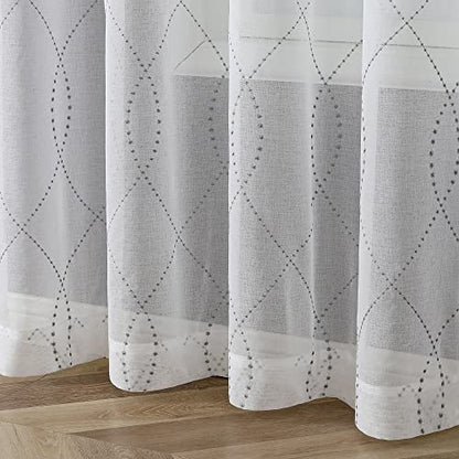 VISIONTEX White Sheer Curtains Grey Dots Moroccan Embroidered 63 Inches - color: Dots-grey, size: 54"W x 63"L (Pack of 2)