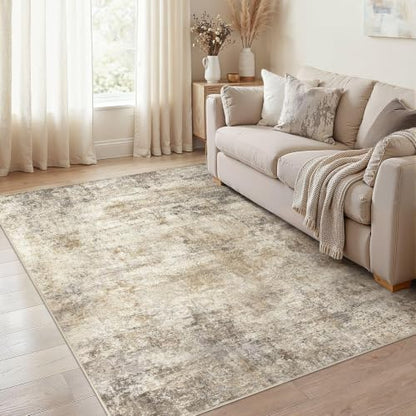 cotiled 5x7 Area Rugs Living Room: Washable Abstract Rug Brown - color: Brown, size: 5' x 7' (Rectangular)