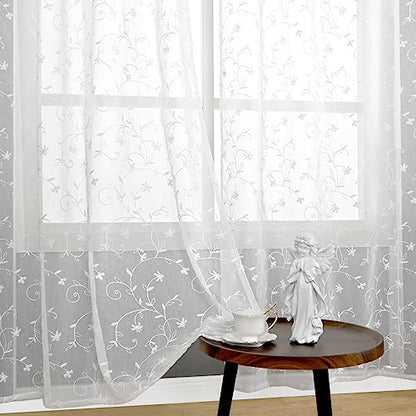 BGment White Sheer Curtains 84 Inches Long Living Room 2 Panels - color: White- Flower, size: 52"W x 84"L (Pack of 2)