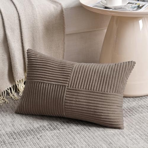 Fancy Homi Set of 2 Light Brown Striped 20x28 Inch Throw Pillow Covers - color: Light Brown, size: 28" x 20" (Pack of 2)