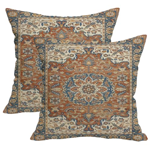 Western Boho Throw Pillow Covers 20x20 Set of 2 Orange Blue Ethnic - color: Orange Blue 2, size: 20" x 20" (Pack of 2)