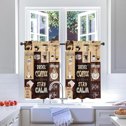 Coffee Kitchen Window Curtains Over Sink 27.5" W x 36" L - color: Coffee Kitchen Curtains, size: 27.5"W x 36"L (Pack of 2)