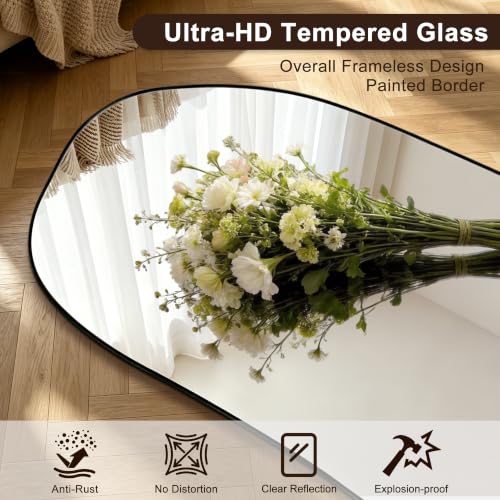 65.7"x24" Irregular Full Length Mirror, Abstract Wall Mirror - color: Black Frameless