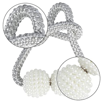 8 Pack Magnetic Curtain Tiebacks with Pearls,Modern Curtain Holdbacks Strap - color: Gray