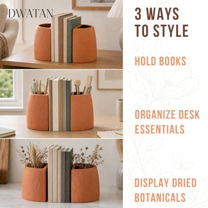 Bookends for Shelves, Set of 2 Terracotta Decorative Book Ends