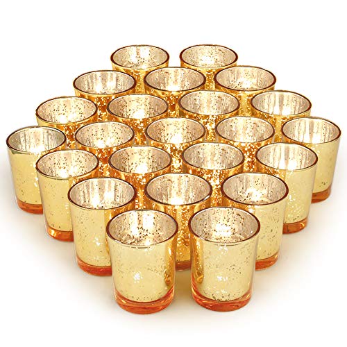 Volens Gold Party Decorations 72pcs, Mercury Glass Votive Candle Holders - color: Gold--72pcs