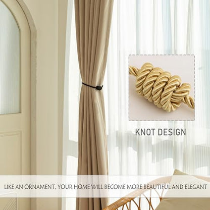 Curtain Tiebacks Magnetic Decorative Rope Tie Backs Holdbacks Contoeey - color: Gold