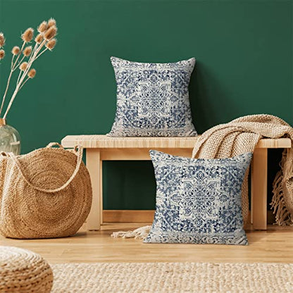 Blue White Ethnic Design Boho Pillow Covers 16x16 Set of 2 - color: Boho-1, size: 16" x 16" (Pack of 2)
