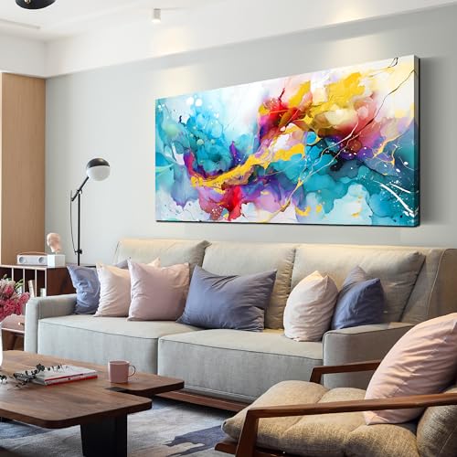 LAOTOART Abstract Canvas Wall-Art for Living Room - Colorful Wall Art Bedroom Office Artwork Wall Decor Ready to Hang Size 24" x 48" - color: Blue 1, size: 47.2"L x 24"W