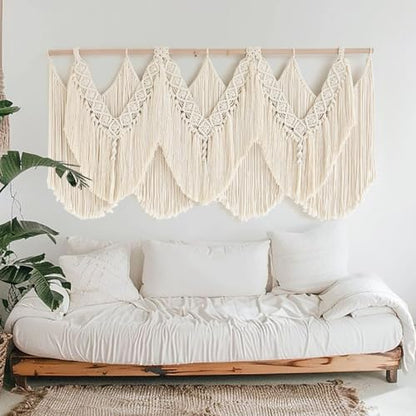 Macrame Wall Hanging Wedding Hanger Tassel Knotting Boho Decor 47"W*25"L - color: Beige1