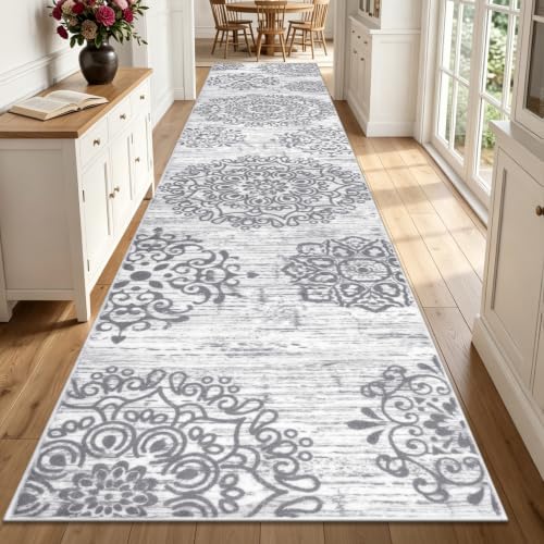 HEBE Hallway Runner Rug 3'x16', Washable Non Slip Kitchen Rug Runner - color: Grey, size: 3' x 16' (Rectangular)