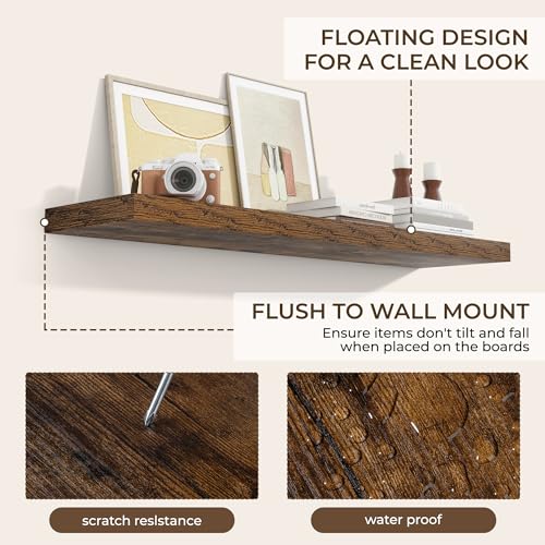 RICHFOCUS Long Floating Shelves for Wall 1Pack|Rustic Brown|40" Lx8 D - color: Rustic Brown, size: 39.4"L x 8"D, Set of 1