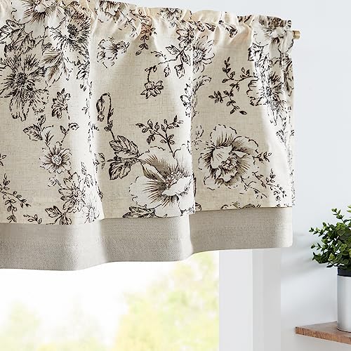 jinchan Floral Linen Kitchen Valance Curtain, 50x18, 1 Panel, Black - color: Flower Black on Beige, size: 50"W x 18"L (Pack of 1)