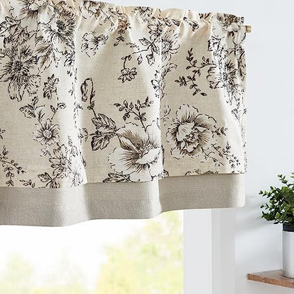 jinchan Floral Linen Kitchen Valance Curtain, 50x18, 1 Panel, Black - color: Flower Black on Beige, size: 50"W x 18"L (Pack of 1)