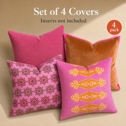 Pink Patterned Decorative Throw Pillow Covers, Set of 4, 18x18 Inch Bold Boho Accent Pillow Cover 4 Pack - color: Pink