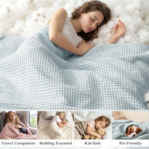 Exclusivo Mezcla 100% Cotton Blanket Queen Size for Bed, Ice Blue - color: Ice Blue, size: Queen (90" x 90")