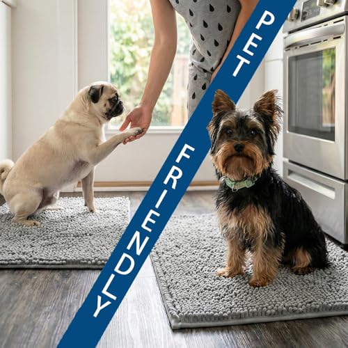 Bathroom Rugs Sets 2 Piece,Super Absorbent Chenille Bath Mats and U-Shaped Toilet Rug,Strong PVC Non Slip Backing,Microfiber Washable Dry Quickly Bath Mats for Bathroom(20"x32"+20"x20"U, Light Grey) - color: Light Grey