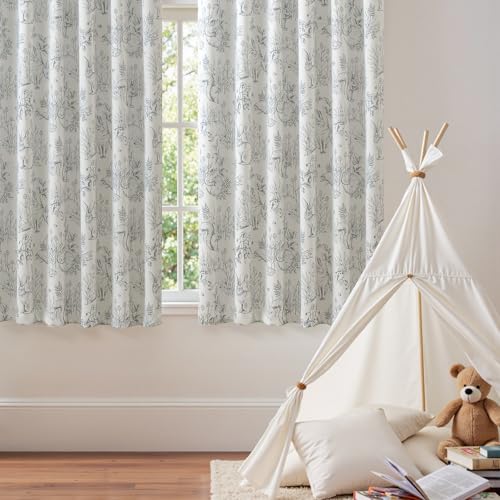 jinchan Grey Blackout Curtains 63 Inch Woodland Back Tab 2 Panels - color: Grey on Beige, size: 50"W x 63"L (Pack of 2)