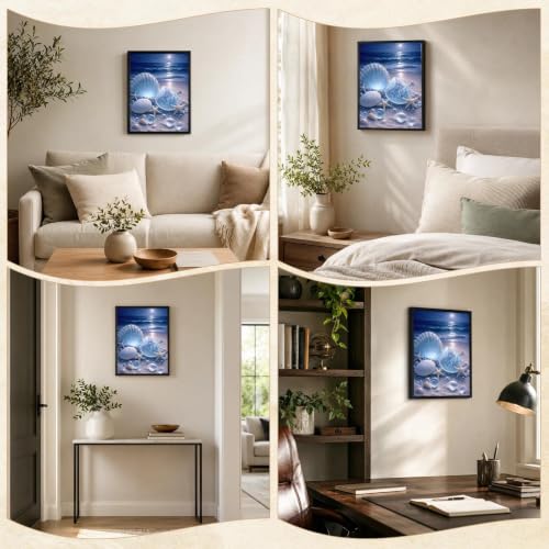 Black Framed Seashell Wall Art, Coastal Pictures Wall Decor, 12x16 in - color: Blue