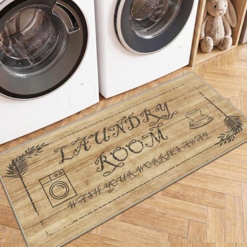 TOPRUUG Laundry Room Rug Runner 20"X47" Vintage Washable Laundry Mat - color: Warm Natural Wood, size: 1'8" x 4' (Rectangular)