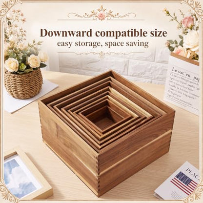 Maxdot 8 Pcs Acacia Wood Risers Buffet, Wood Display Stand 4.7 to 11 Inch Square Dessert Table Set for Buffet Table Stackable Wooden Crates for Birthday Wedding Home Decor