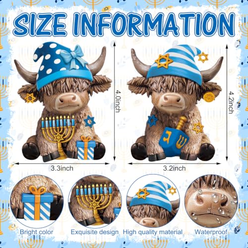 Karenhi 2 Pcs Highland Cow Figurines Resin, Hanukkah Decor for Home Desk - style: Hanukkah
