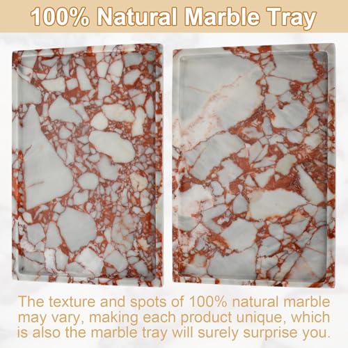 100% Marble Vanity Tray for Bathroom Counter, Kitchen, Coffee 11.8" - color: Calacatta Red