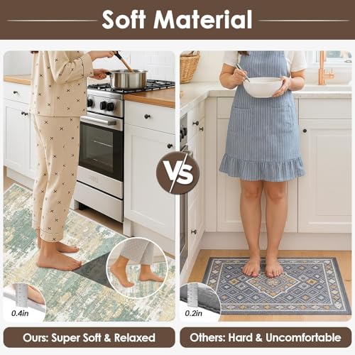 Kitchen Rugs Sets of 3 Non Slip Washable Mats for Floor, Green - color: Green