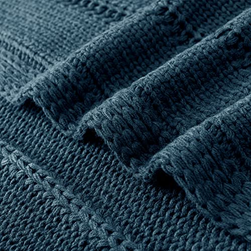 RECYCO Cable Knit Throw Blanket, Navy Blue, 60"x80" - color: Navy Blue, size: 60"x80"