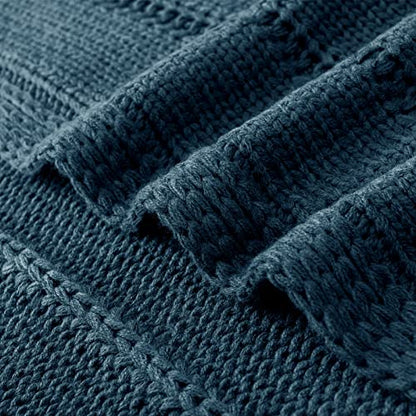 RECYCO Cable Knit Throw Blanket, Navy Blue, 60"x80" - color: Navy Blue, size: 60"x80"