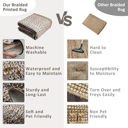 RUGSREAL 2x6 Runner Rug Braided Print Hallway Area Rugs Machine Washable - color: Mocha, size: 2' x 6' (Runner)